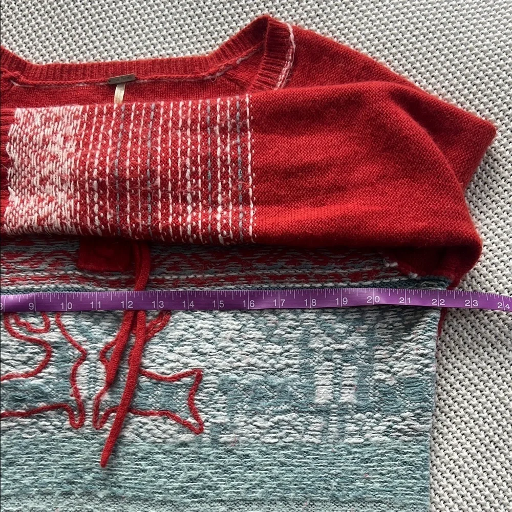 Free People Red and Gray Reindeer Sweater